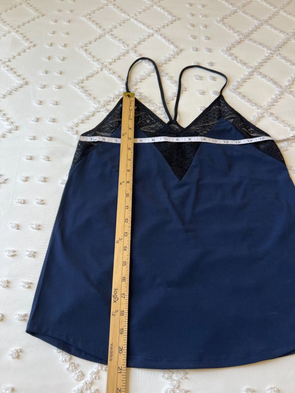 Express Navy Blue Cami Top Black Lace Trim V-Neck Spaghetti Strap SIZE MEDIUM - Picture 13 of 16